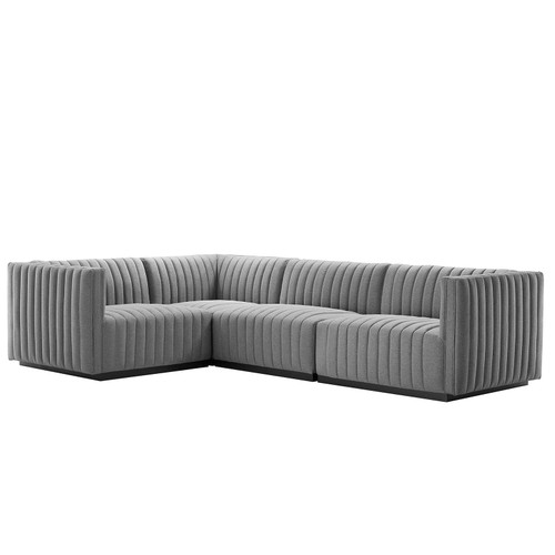 Conjure Channel Tufted Upholstered Fabric 4-Piece L-Shaped Sectional EEI-5791-BLK-LGR