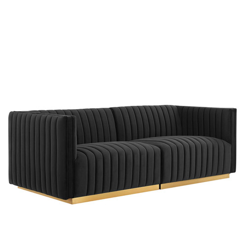 Conjure Channel Tufted Performance Velvet Loveseat EEI-5842-GLD-BLK