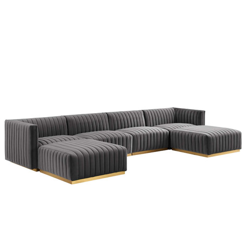 Conjure Channel Tufted Performance Velvet 6-Piece Sectional EEI-5846-GLD-GRY