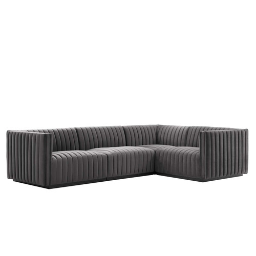 Conjure Channel Tufted Performance Velvet 4-Piece Sectional EEI-5770-BLK-GRY