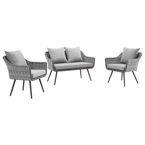 Endeavor 3 Piece Outdoor Patio Wicker Rattan Loveseat and Armchair Set EEI-3175-GRY-GRY-SET