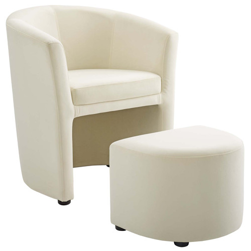 Divulge Performance Velvet Arm Chair and Ottoman Set EEI-3607-IVO