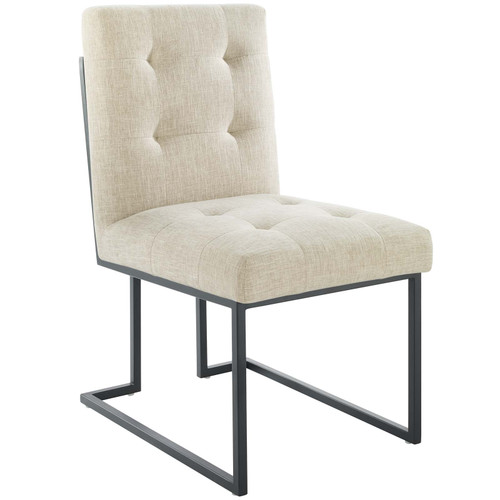 Privy Black Stainless Steel Upholstered Fabric Dining Chair EEI-3745-BLK-BEI