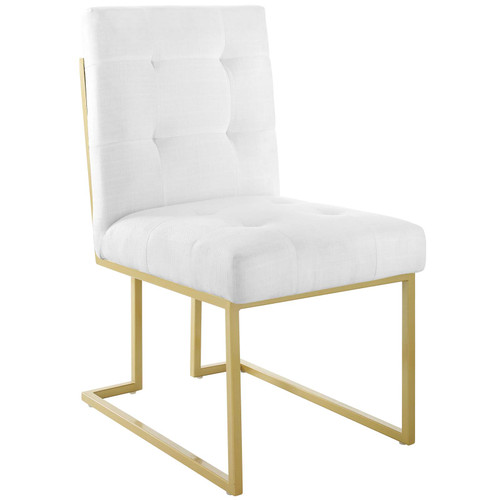 Privy Gold Stainless Steel Upholstered Fabric Dining Accent Chair EEI-3743-GLD-WHI