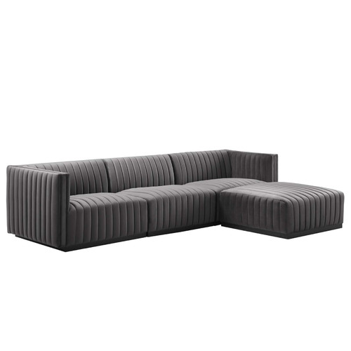 Conjure Channel Tufted Performance Velvet 4-Piece Sectional EEI-5766-BLK-GRY