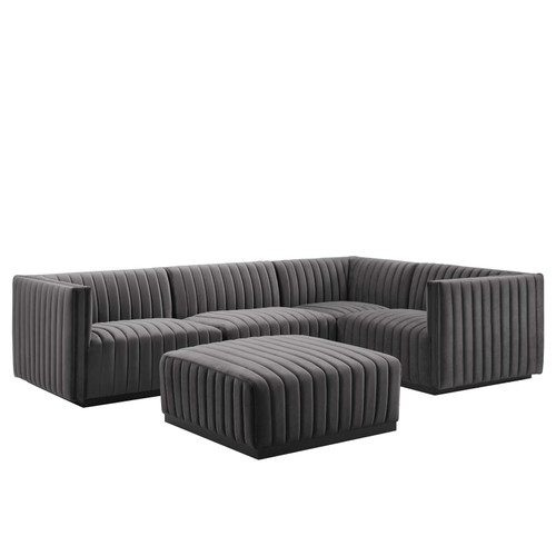 Conjure Channel Tufted Performance Velvet 5-Piece Sectional EEI-5775-BLK-GRY