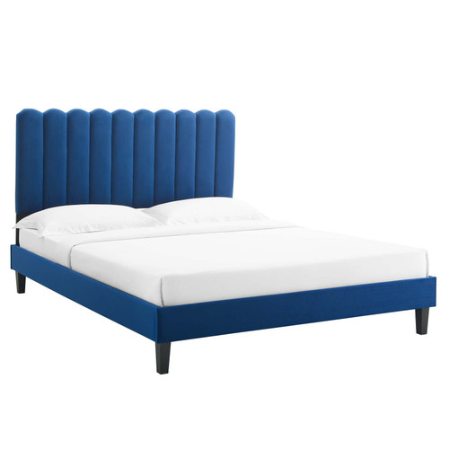 Reagan Queen Performance Velvet Platform Bed MOD-6588-NAV