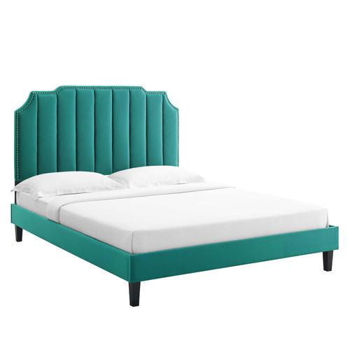 Colette Queen Performance Velvet Platform Bed MOD-6585-TEA