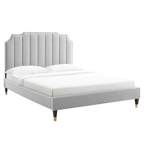 Colette Queen Performance Velvet Platform Bed MOD-6584-LGR