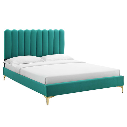 Reagan Queen Performance Velvet Platform Bed MOD-6586-TEA