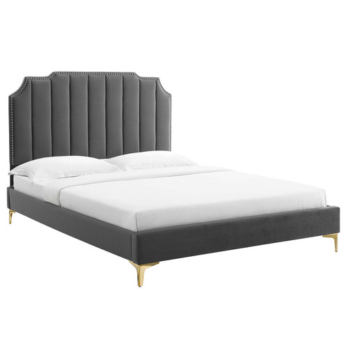 Colette Queen Performance Velvet Platform Bed MOD-6583-CHA