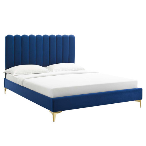 Reagan Queen Performance Velvet Platform Bed MOD-6586-NAV