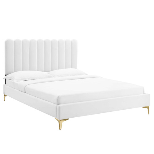 Reagan Queen Performance Velvet Platform Bed MOD-6586-WHI