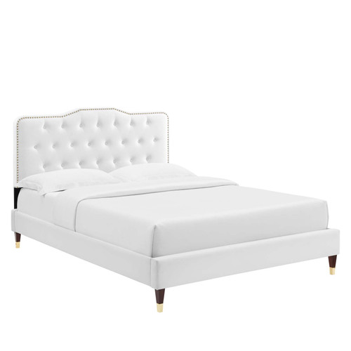 Amber Performance Velvet Twin Platform Bed MOD-6779-WHI