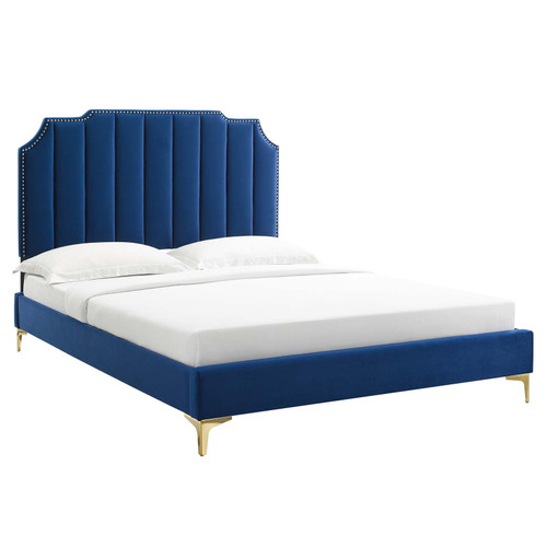 Colette Full Performance Velvet Platform Bed MOD-6888-NAV