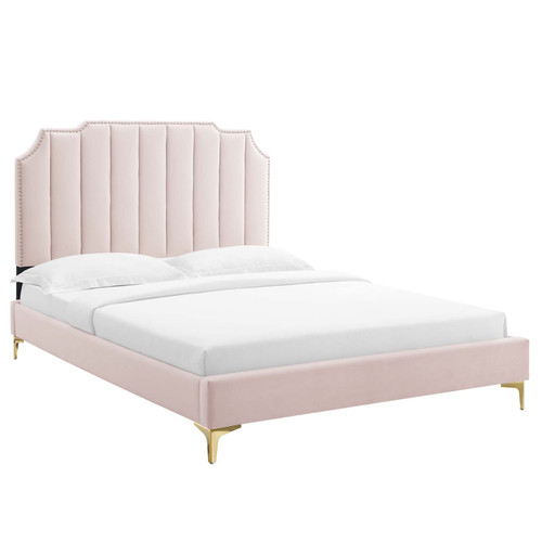 Colette Full Performance Velvet Platform Bed MOD-6888-PNK