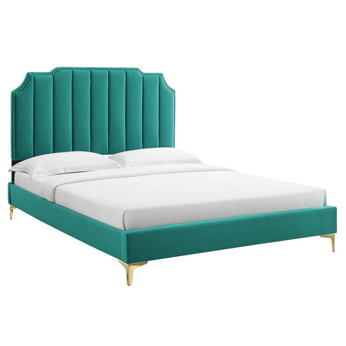 Colette Full Performance Velvet Platform Bed MOD-6888-TEA