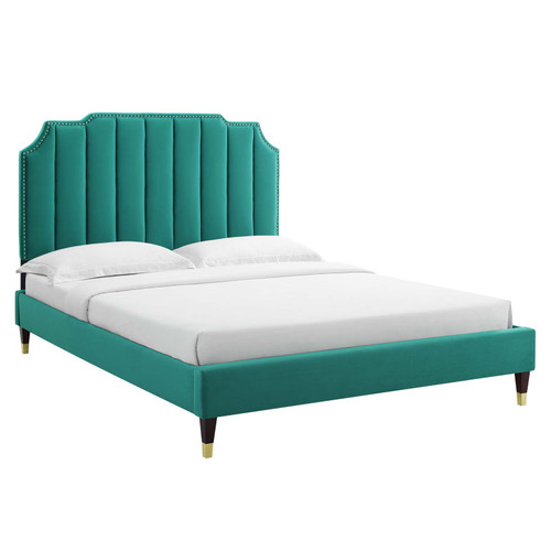 Colette Full Performance Velvet Platform Bed MOD-6889-TEA