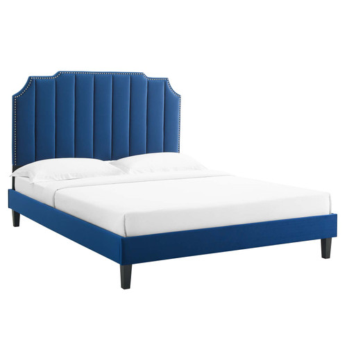 Colette Twin Performance Velvet Platform Bed MOD-6884-NAV