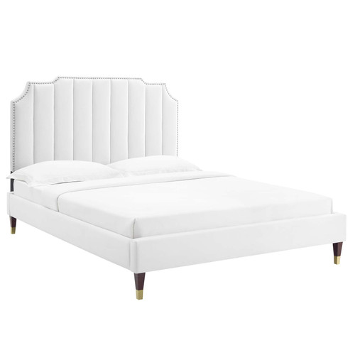 Colette Twin Performance Velvet Platform Bed MOD-6883-WHI