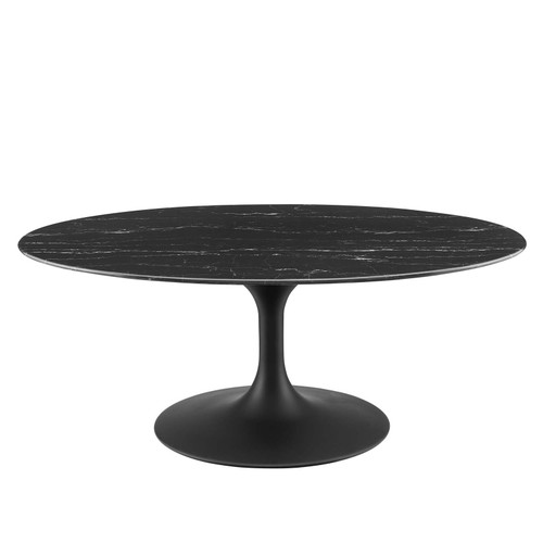 Lippa 42" Oval Artificial Marble Coffee Table EEI-4885-BLK-BLK