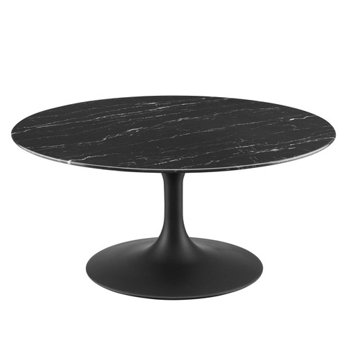 Lippa 36" Round Artificial Marble Coffee Table EEI-4884-BLK-BLK