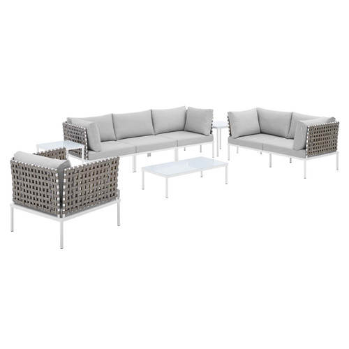 Harmony 8-Piece  Sunbrella® Basket Weave Outdoor Patio Aluminum Seating Set EEI-4947-TAN-GRY-SET