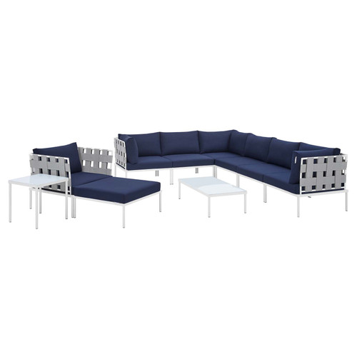 Harmony 10-Piece  Sunbrella® Outdoor Patio Aluminum Sectional Sofa Set EEI-4953-GRY-NAV-SET