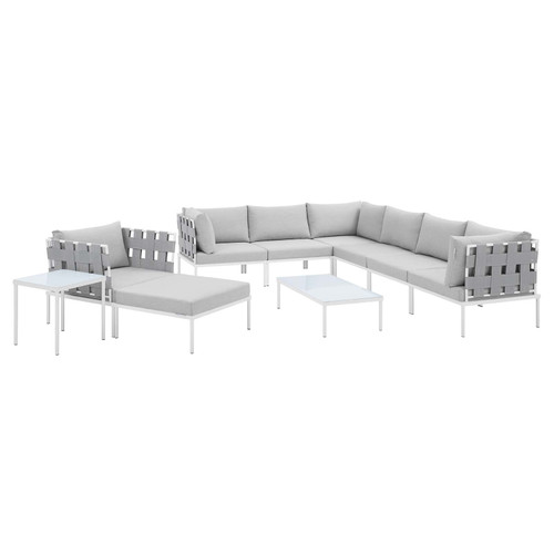 Harmony 10-Piece  Sunbrella® Outdoor Patio Aluminum Sectional Sofa Set EEI-4953-GRY-GRY-SET