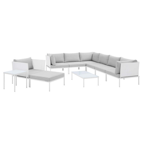 Harmony 10-Piece  Sunbrella® Outdoor Patio Aluminum Sectional Sofa Set EEI-4952-WHI-GRY-SET