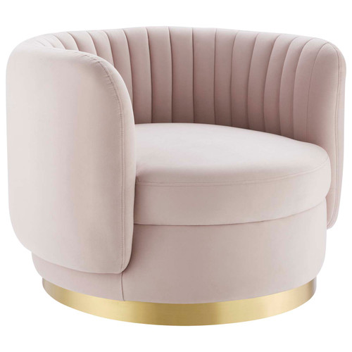 Embrace Tufted Performance Velvet Swivel Chair EEI-4997-GLD-PNK