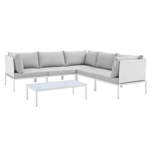 Harmony 6-Piece  Sunbrella® Outdoor Patio Aluminum Sectional Sofa Set EEI-4928-WHI-GRY-SET