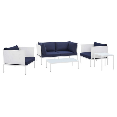 Harmony 5-Piece  Sunbrella® Outdoor Patio Aluminum Furniture Set EEI-4924-WHI-NAV-SET