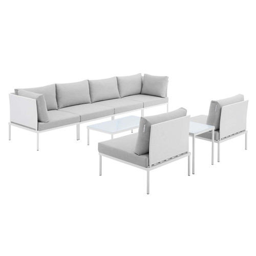 Harmony 8-Piece  Sunbrella® Outdoor Patio Aluminum Sectional Sofa Set EEI-4944-WHI-GRY-SET