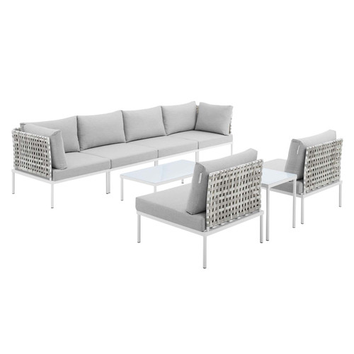 Harmony 8-Piece  Sunbrella® Basket Weave Outdoor Patio Aluminum Sectional Sofa Set EEI-4943-TAN-GRY-SET