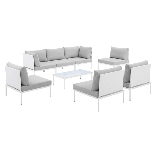 Harmony 8-Piece  Sunbrella® Outdoor Patio Aluminum Sectional Sofa Set EEI-4940-WHI-GRY-SET