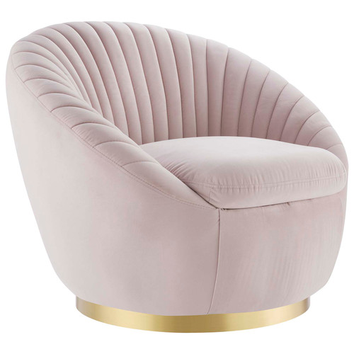 Whirr Tufted Performance Velvet Swivel Chair EEI-5002-GLD-PNK