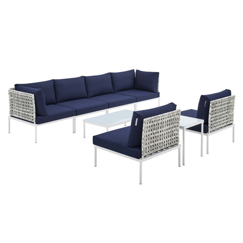 Harmony 8-Piece  Sunbrella® Basket Weave Outdoor Patio Aluminum Sectional Sofa Set EEI-4942-TAU-NAV-SET