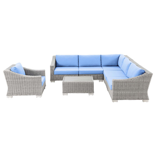 Conway Outdoor Patio Wicker Rattan 7-Piece Sectional Sofa Furniture Set EEI-5098-LBU