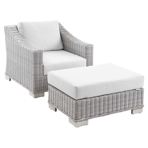 Conway Outdoor Patio Wicker Rattan 2-Piece Armchair and Ottoman Set EEI-5090-WHI