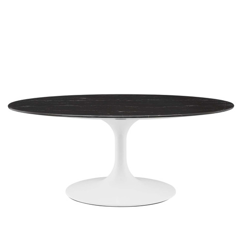Lippa 42" Oval Artificial Marble Coffee Table EEI-5192-WHI-BLK