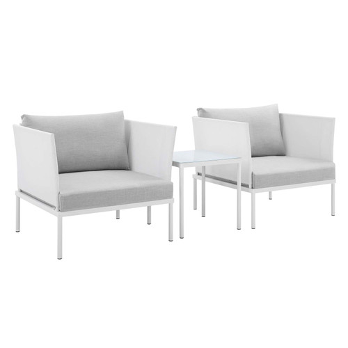 Harmony 3-Piece  Sunbrella® Outdoor Patio Aluminum Seating Set EEI-4686-WHI-GRY-SET