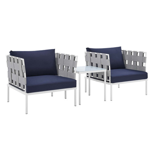 Harmony 3-Piece  Sunbrella® Outdoor Patio Aluminum Seating Set EEI-4687-GRY-NAV-SET