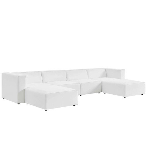 Mingle Vegan Leather 4-Piece Sofa and 2 Ottomans Set EEI-4794-WHI