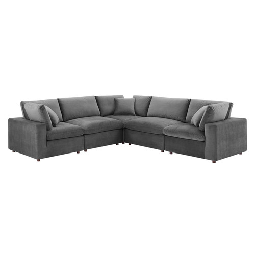 Commix Down Filled Overstuffed Performance Velvet 5-Piece Sectional Sofa EEI-4823-GRY