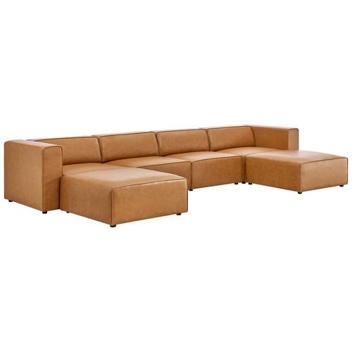 Mingle Vegan Leather 4-Piece Sofa and 2 Ottomans Set EEI-4794-TAN