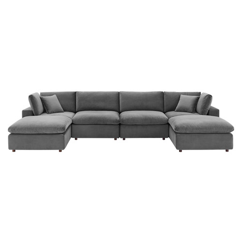 Commix Down Filled Overstuffed Performance Velvet 6-Piece Sectional Sofa EEI-4821-GRY