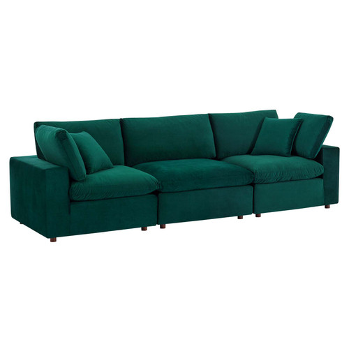 Commix Down Filled Overstuffed Performance Velvet 3-Seater Sofa EEI-4817-GRN