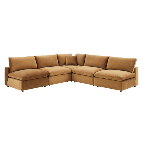 Commix Down Filled Overstuffed Performance Velvet 5-Piece Sectional Sofa EEI-4822-COG