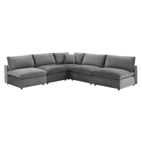 Commix Down Filled Overstuffed Performance Velvet 5-Piece Sectional Sofa EEI-4822-GRY